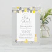 Cute Baby Shower By Mail Yellow Gray Modern Invitation (Standing Front)