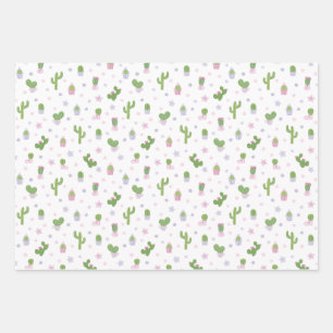 Cute Baby Shower Cacti Party Pattern Wrapping Paper Sheets