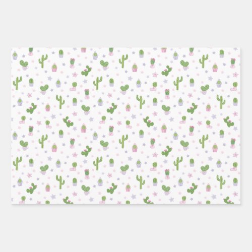 Cute Baby Shower Cacti Party Pattern Wrapping Paper Sheets