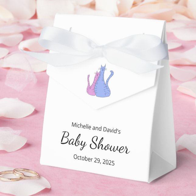Cute Baby Shower Cat Twins Blue Pink Favor Boxes (Wedding)