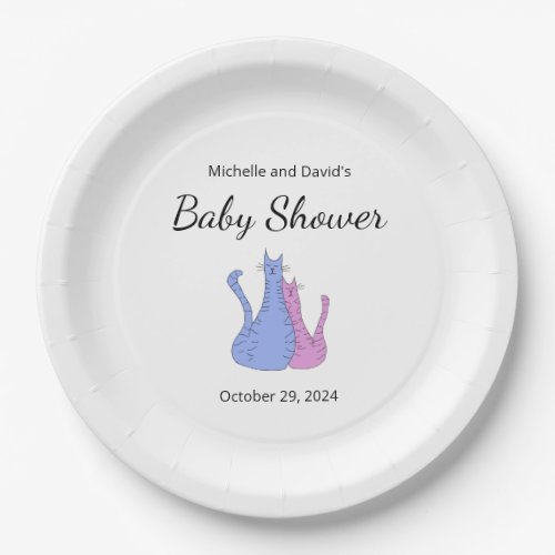 Cute Baby Shower Cat Twins Blue Pink Paper Plates