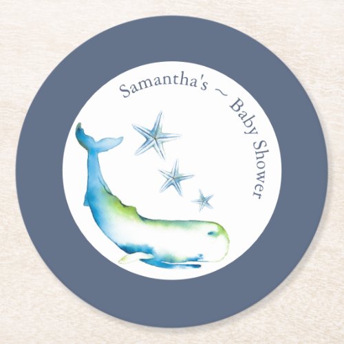 Cute Baby Shower Coasters Watercolor Whale
