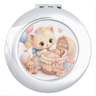 Cute Baby Shower Compact Mirror | Tumble Watercolo