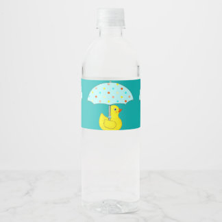 Cute Baby Shower Ducky With Umbrella Water Bottle Label