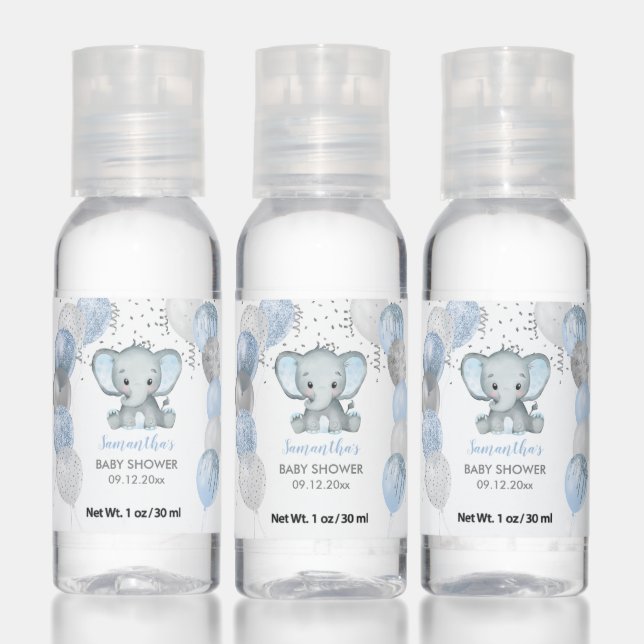 Cute Baby Shower Elephant Boy Balloons Hand Sanitizer (Set)