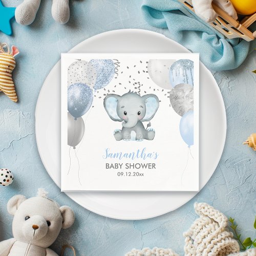Cute Baby Shower Elephant Boy Balloons Napkins