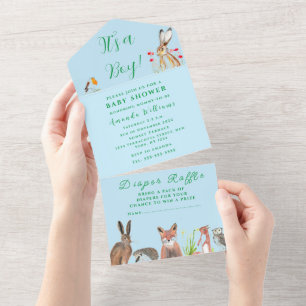 Cute Baby Shower Fox Hare It's a Boy Floral All In One Invitation