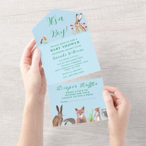 Cute Baby Shower Fox Hare Its a Boy Floral  All In One Invitation