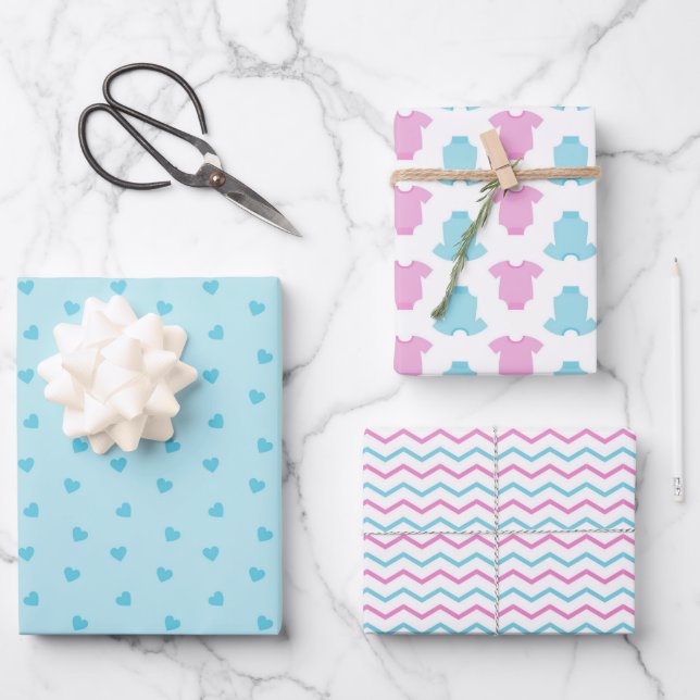 Cute Baby Shower/Gender Reveal Wrapping Paper Sheets (Front)