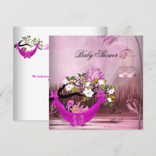 Cute Baby Shower Girl Baby Hot Pink Hammock Magica Custom Announcements