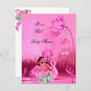 Cute Baby Shower Girl Baby Hot Pink Swan Magical Invitation