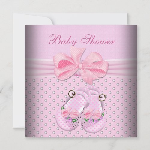 Cute Baby Shower Girl Baby Pink Booties Shoes Custom Invitations