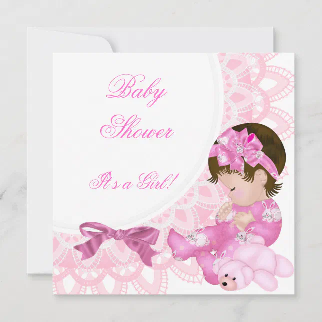 Cute Baby Shower Girl Baby Pink White Invitation | Zazzle