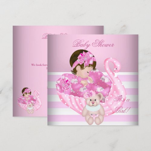 Cute Baby Shower Girl Baby Pink White Swan Invites