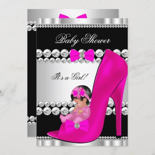 Cute Baby Shower Girl Hot Pink Baby in Shoe Invitation