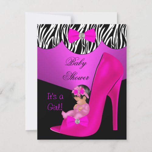 Cute Baby Shower Girl Hot Pink Baby Shoe black Invitation