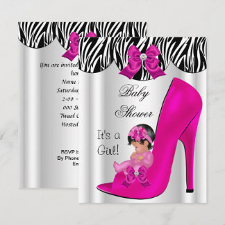 Cute Baby Shower Girl Hot Pink Baby Shoe Invitation