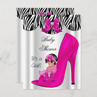 Cute Baby Shower Girl Hot Pink Baby Shoe Invitation