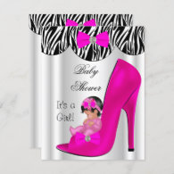 Cute Baby Shower Girl Hot Pink Baby Shoe Invitation