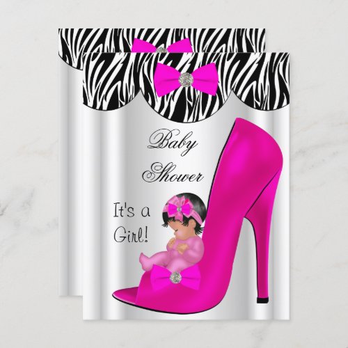Cute Baby Shower Girl Hot Pink Baby Shoe Invitation
