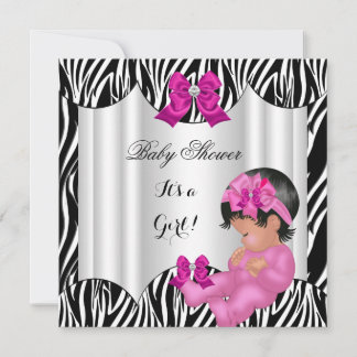 Cute Baby Shower Girl Hot Pink Baby Zebra Invitation