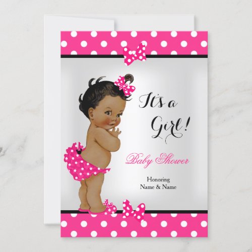 Cute Baby Shower Girl Hot Pink Black Ethnic Invitation