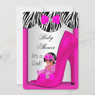 Cute Baby Shower Girl Hot Pink Ethnic Baby Shoe 2E Invitation