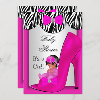 Cute Baby Shower Girl Hot Pink Ethnic Baby Shoe 2E Invitation