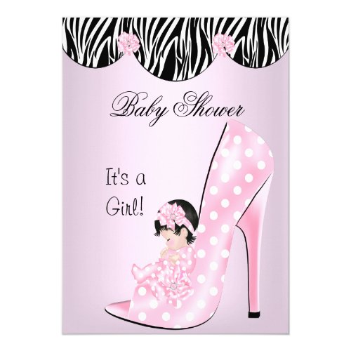 Cute Baby Shower Girl Pink Baby in Shoe Invitation