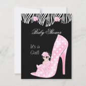 Cute Baby Shower Girl Pink Baby in Shoe Invitation (Front)