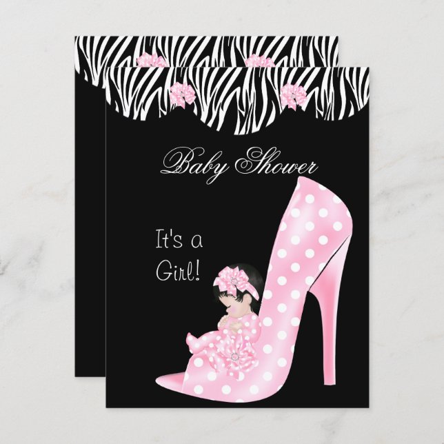 Cute Baby Shower Girl Pink Baby in Shoe Invitation (Front/Back)