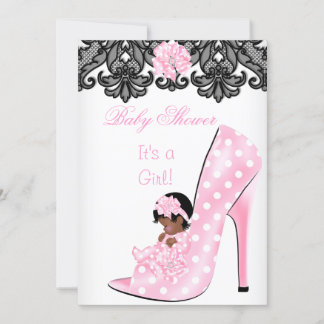 Cute Baby Shower Girl Pink Baby Shoe Lace AM Invitation