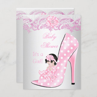 Cute Baby Shower Girl Pink Baby Shoe Lace Invitation