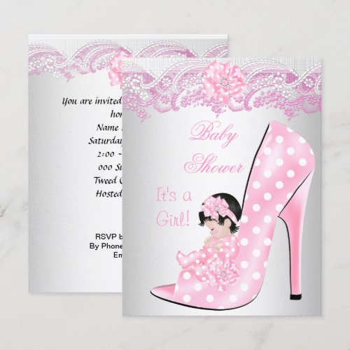 Cute Baby Shower Girl Pink Baby Shoe Lace Invitation