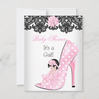 Cute Baby Shower Girl Pink Baby Shoe Lace Invitation