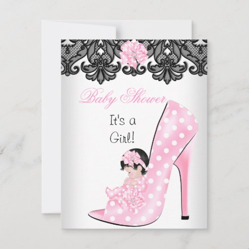 Cute Baby Shower Girl Pink Baby Shoe Lace Custom Announcements