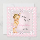 Cute Baby Shower Girl Pink Gray Blonde Invitation (Front)