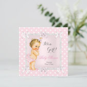 Cute Baby Shower Girl Pink Gray Blonde Invitation (Standing Front)