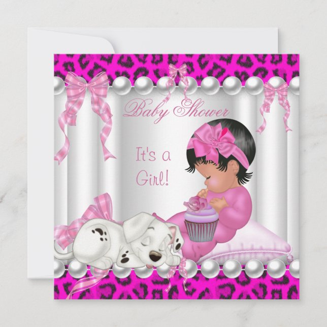 Cute Baby Shower Girl Pink Leopard cupcake Invitation (Front)