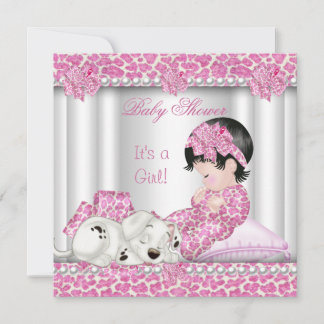 Cute Baby Shower Girl Pink Leopard Invitation
