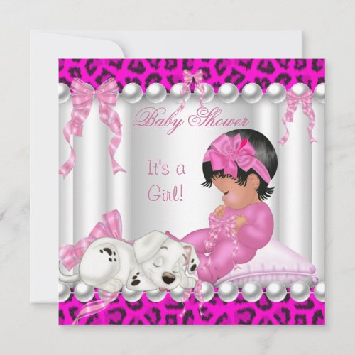 Cute Baby Shower Girl Pink Leopard Invitations