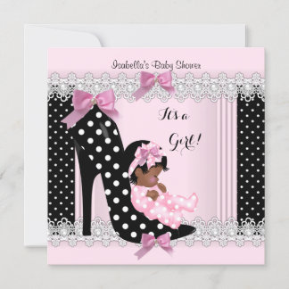 Cute Baby Shower Girl Pink Polka Dots High Heel 6 Invitation