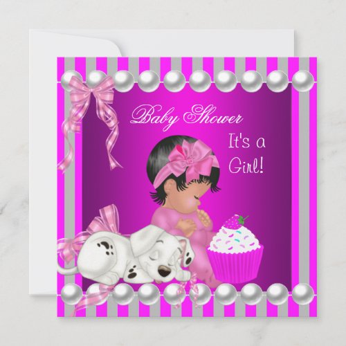 Cute Baby Shower Girl Pink Stripe cupcake Invitation