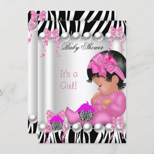 Cute Baby Shower Girl Pink Zebra cupcake Invitation