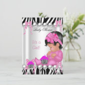 Cute Baby Shower Girl Pink Zebra cupcake Invitation (Standing Front)