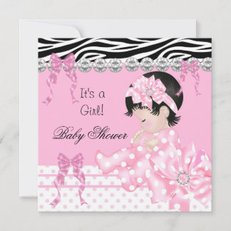 Cute Baby Shower Girl Pink Zebra Polka dots 5 Invitation