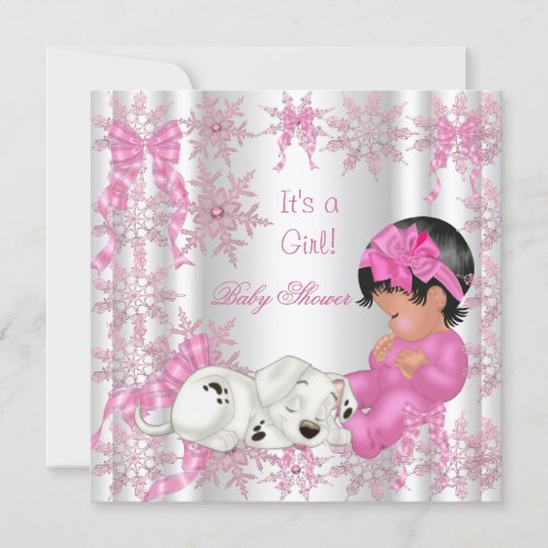 Cute Baby Shower Girl Pretty Pink Snowflakes Invitation
