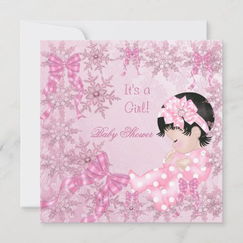 Cute Baby Shower Girl Pretty Pink Snowflakes Roses Invitation