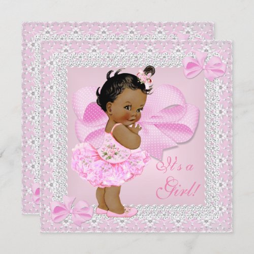 Cute Baby Shower Girl Pretty Pink Tutu Ethnic Invitation