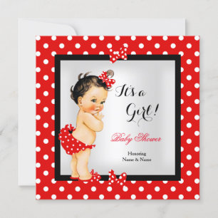Cute Baby Shower Girl Red Black Brunette Invitation
